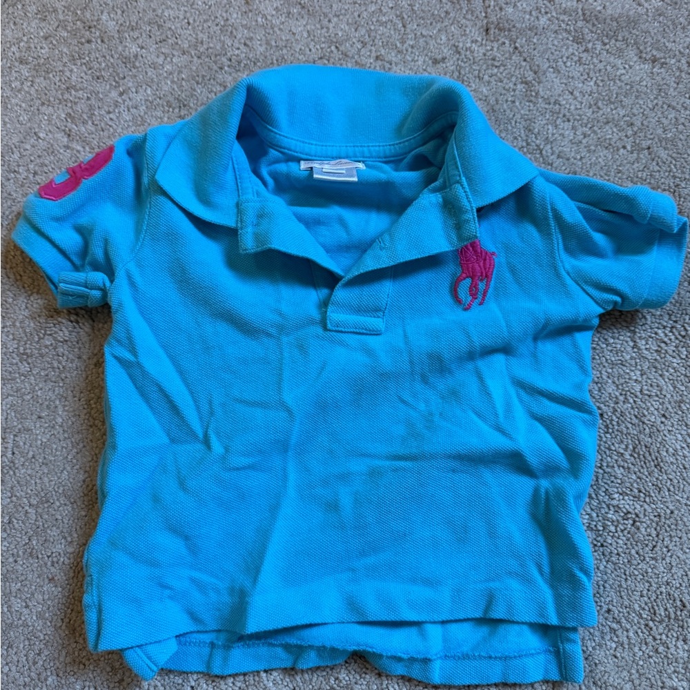 Ralph Lauren Kids Polo in Blue with Pink Logo